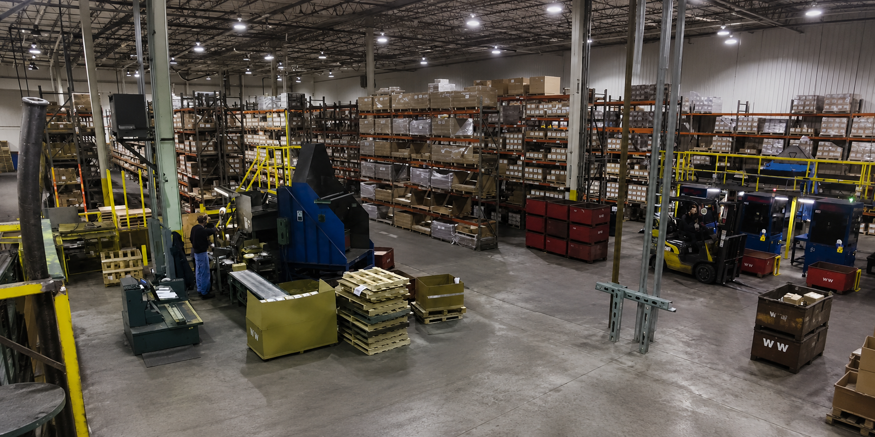 Extensive inventory of industrial washers and metal stampings ready for distribution.
